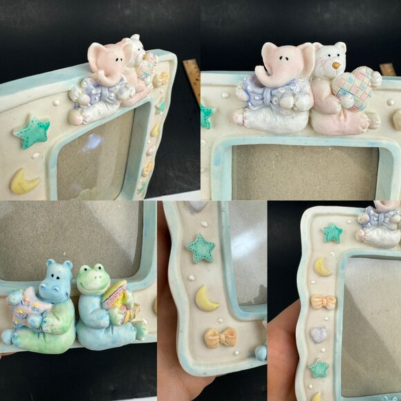 Vtg Russ Baby Nursery Small Ceramic Porcelain Tabletop Pic Photo Frame Pastel - Picture 5 of 12